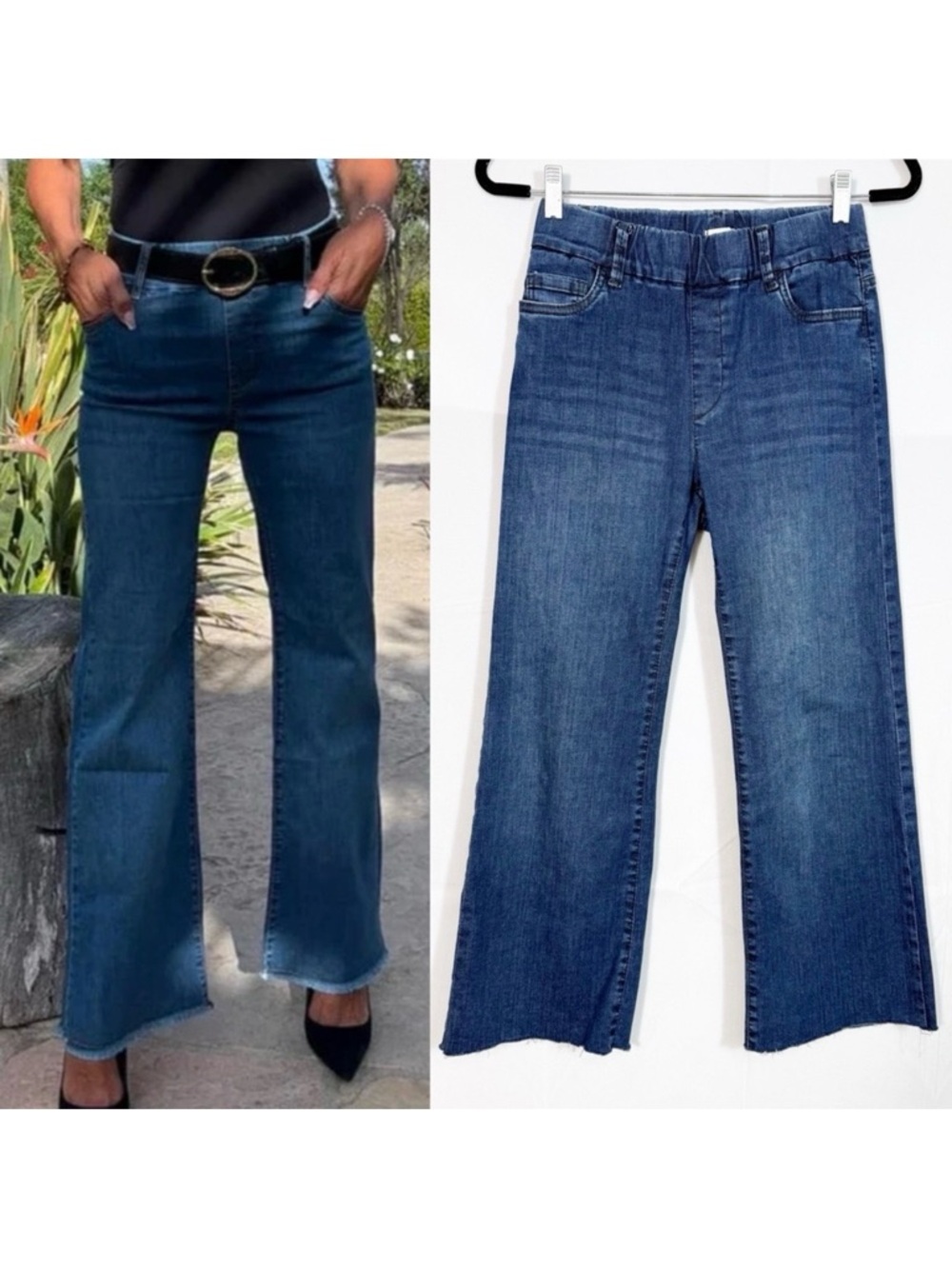 Bevy Flog Amanda Denim High Rise Straight Wide Leg Pull On Jeans Raw Hem Blue